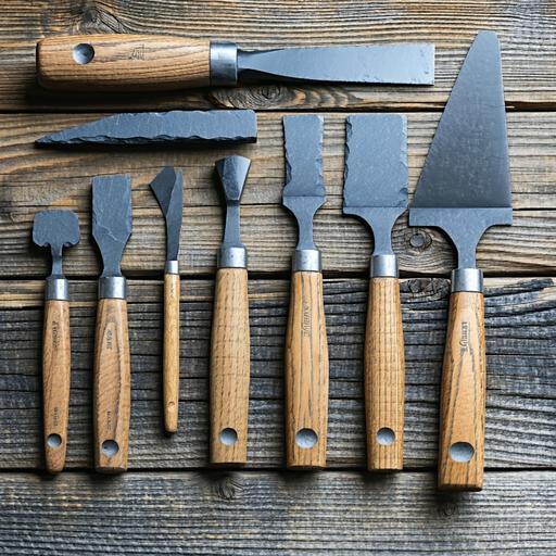 Close-up of traditional slate dressing tools