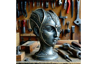 Ornamental lead hopper head in workshop